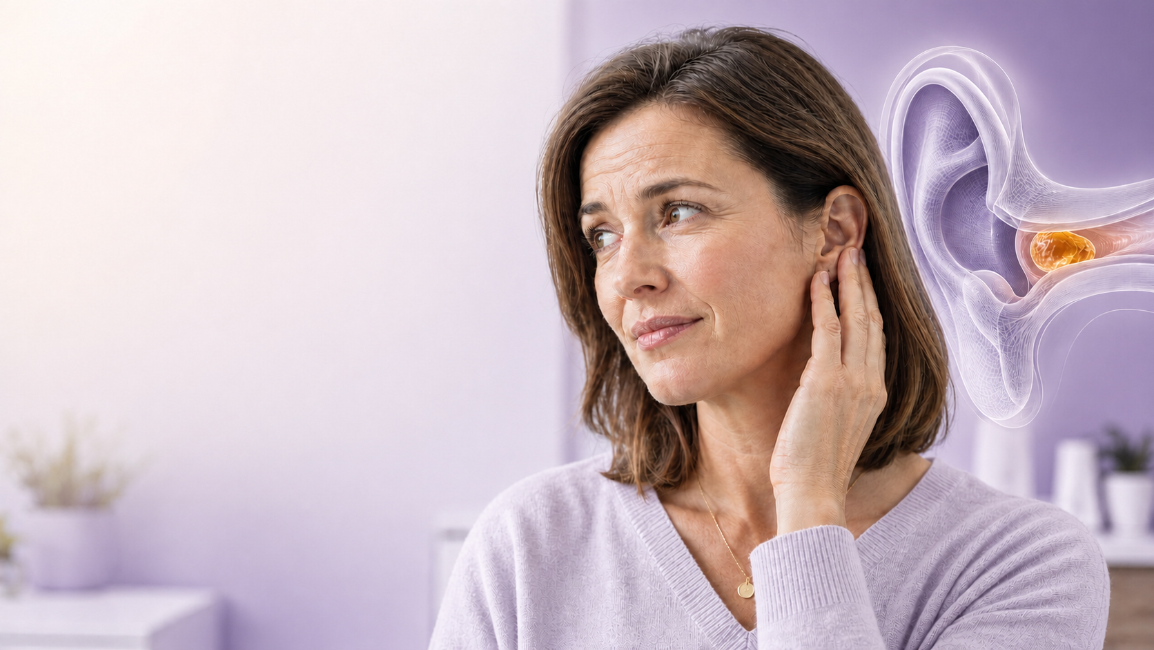 Person cupping their ear, struggling to hear, illustrating blocked ear symptoms from ear wax build-up